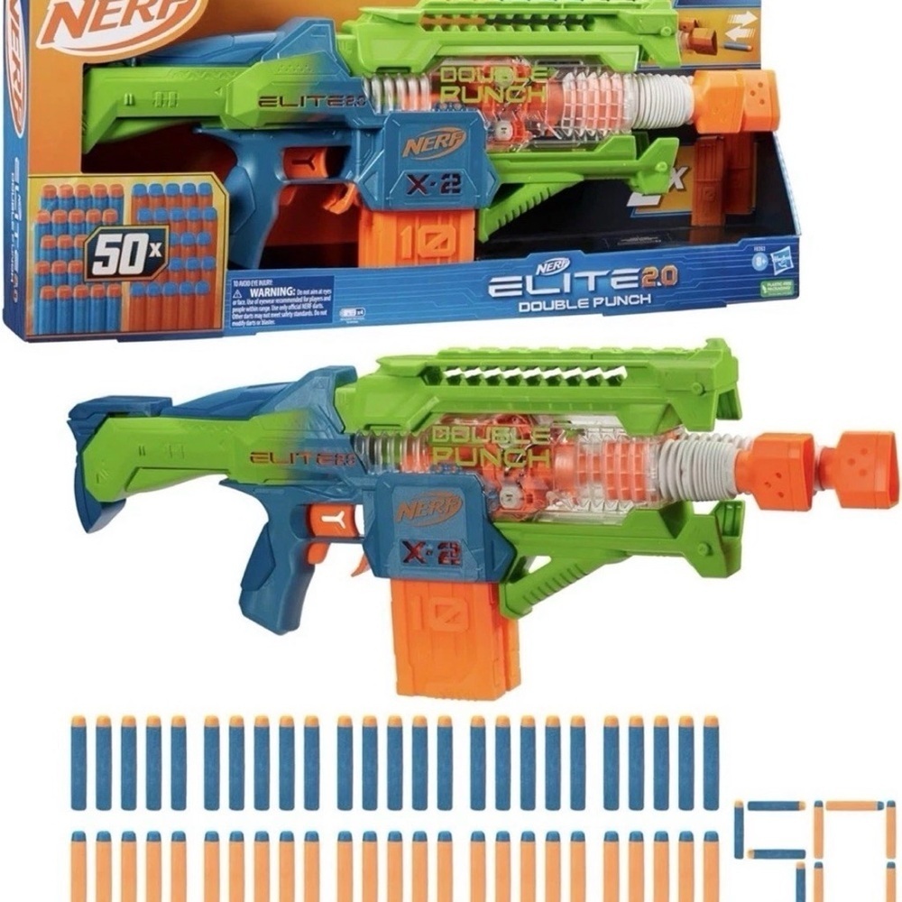 Nerf Elite 2.0 Double Punch Blaster in Green, Blue & Orange